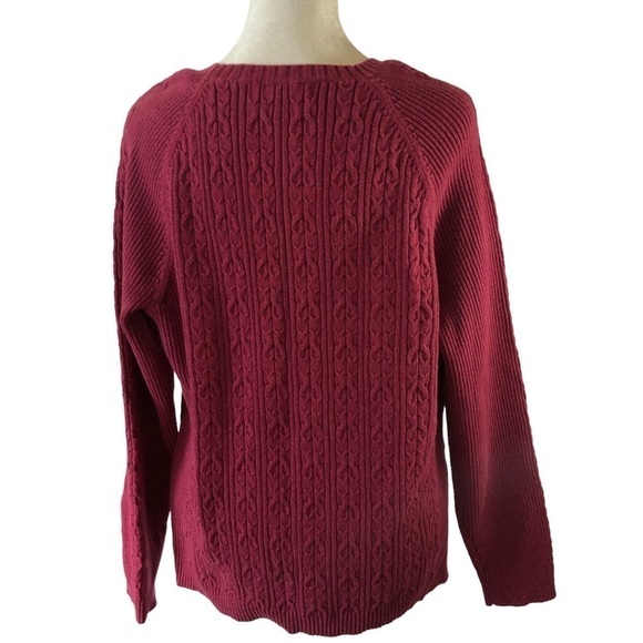 Eddie Bauer Cotton Pullover Sweater XL Red Cable Knit Raglan Sleeve - Picture 5 of 7